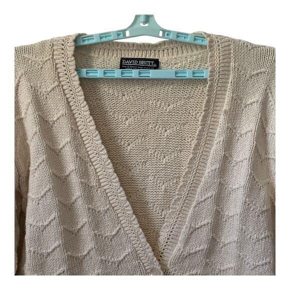 Vintage Womens Cardigan XL Ivory 70s 80s Long Sleeve V-Neck Textured David Brett - Picture 2 of 12